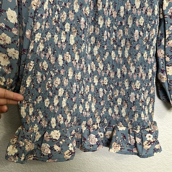 Lulus See Me Bloom Blue Floral Womens Size Small Cut Out Smocked Mini Dress - Picture 5 of 15